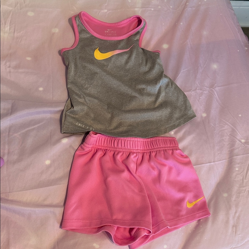 Nike Gray and Pink Athletic Set tank and shorts size 3t girls